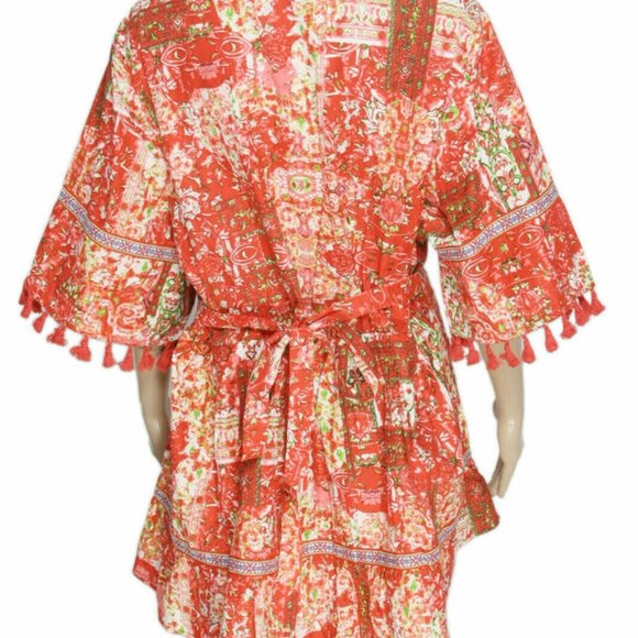 Joe Brown Beaed Printed Short Sleeve Tassle Dress Extra Large XL 16 - Picture 3 of 4